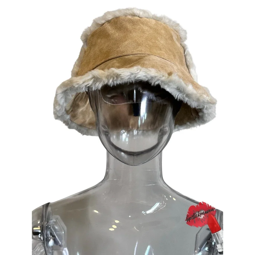 Wilsons Leather‎ Bucket Hat Cap S/M Tan Sherpa Lined Suede Leather